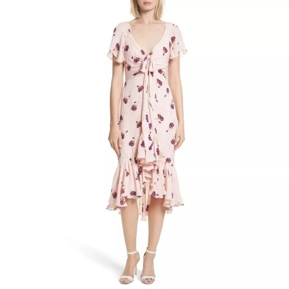 CINQ A SEPT Mateo Floral Ruffle 100% Silk Ruffle Dress in Pearl Blush - Picture 16 of 16